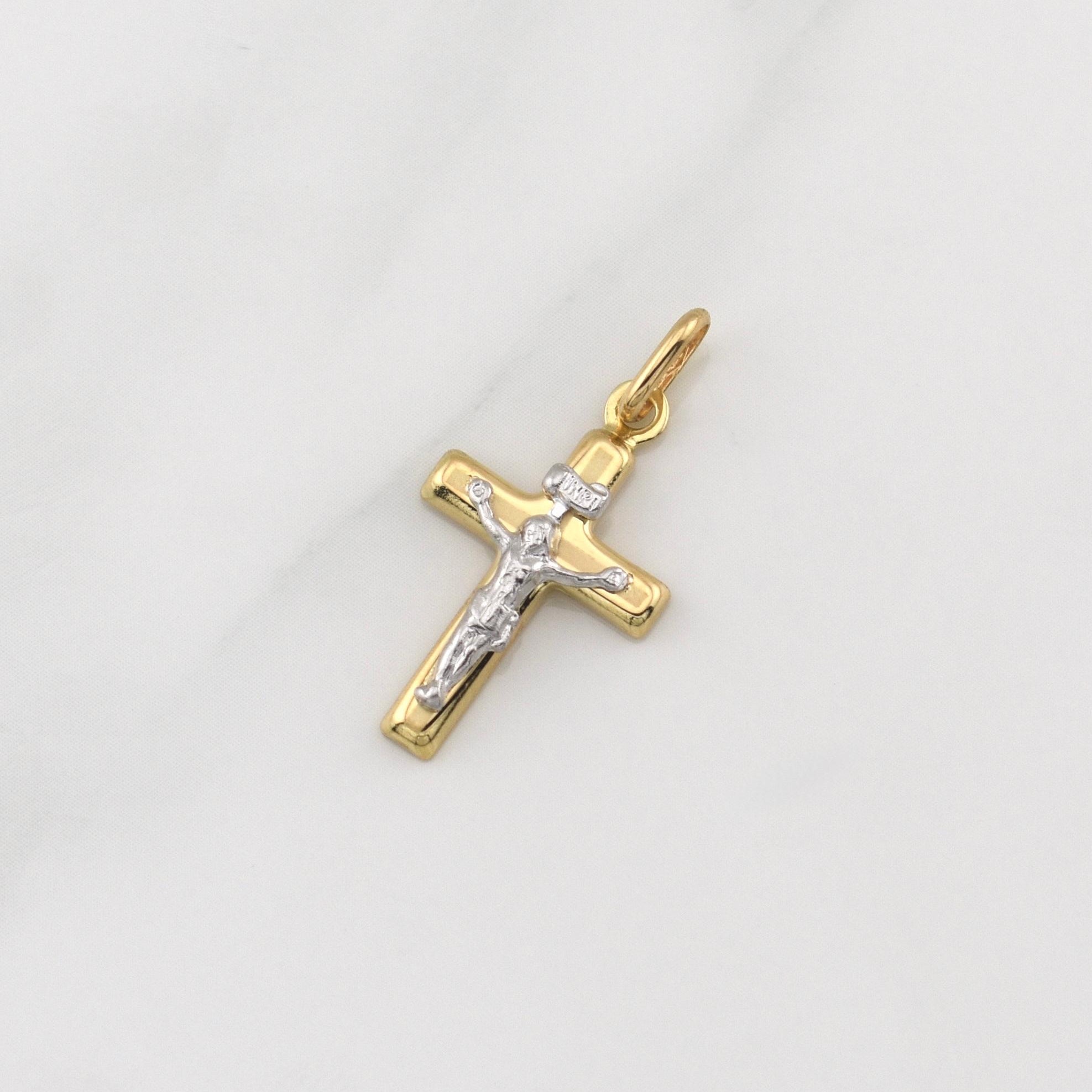 Dije Cruz Cristo 1.15gr / 2.7cm / Dos Oros Amarillo Blanco +4 18K ©