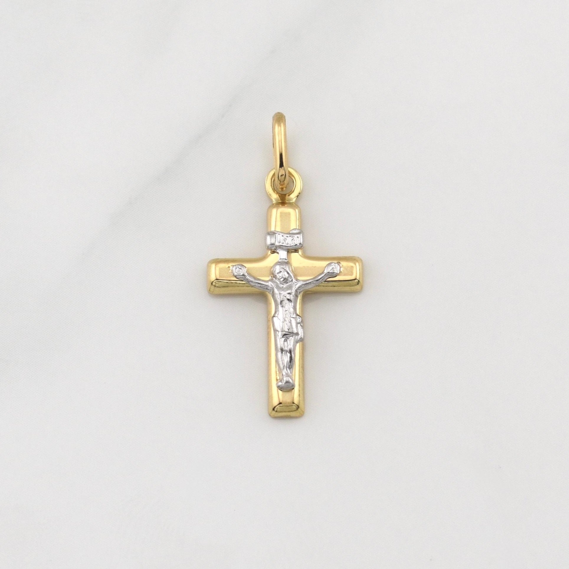 Dije Cruz Cristo 1.15gr / 2.7cm / Dos Oros Amarillo Blanco +4 18K ©