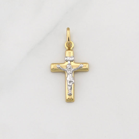 Dije Cruz Cristo 1.15gr / 2.7cm / Dos Oros Amarillo Blanco +4 18K ©