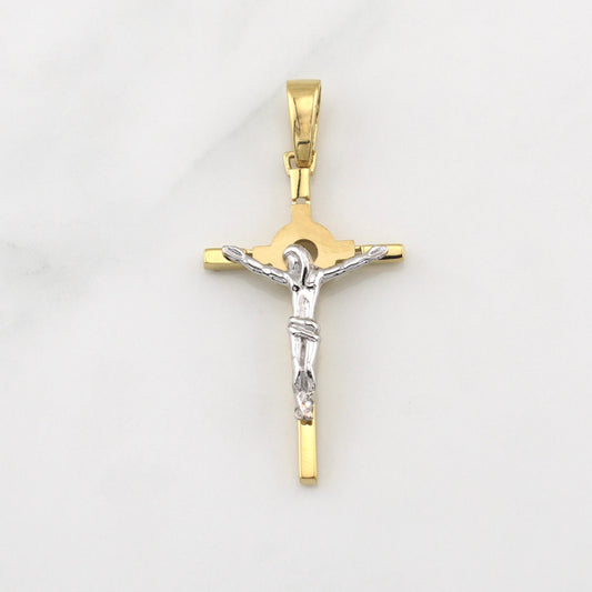Dije Cruz Cristo 5.85gr / 5cm / Dos Oros Amarillo Blanco +4 18K