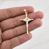 Dije Cruz Cristo 5.85gr / 5cm / Dos Oros Amarillo Blanco +4 18K