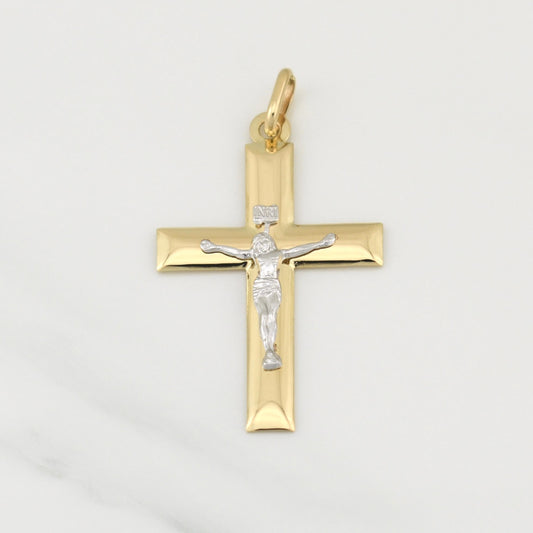 Dije Cruz Cristo 2.95gr / 5cm / Dos Oros Amarillo Blanco +4 18K ©