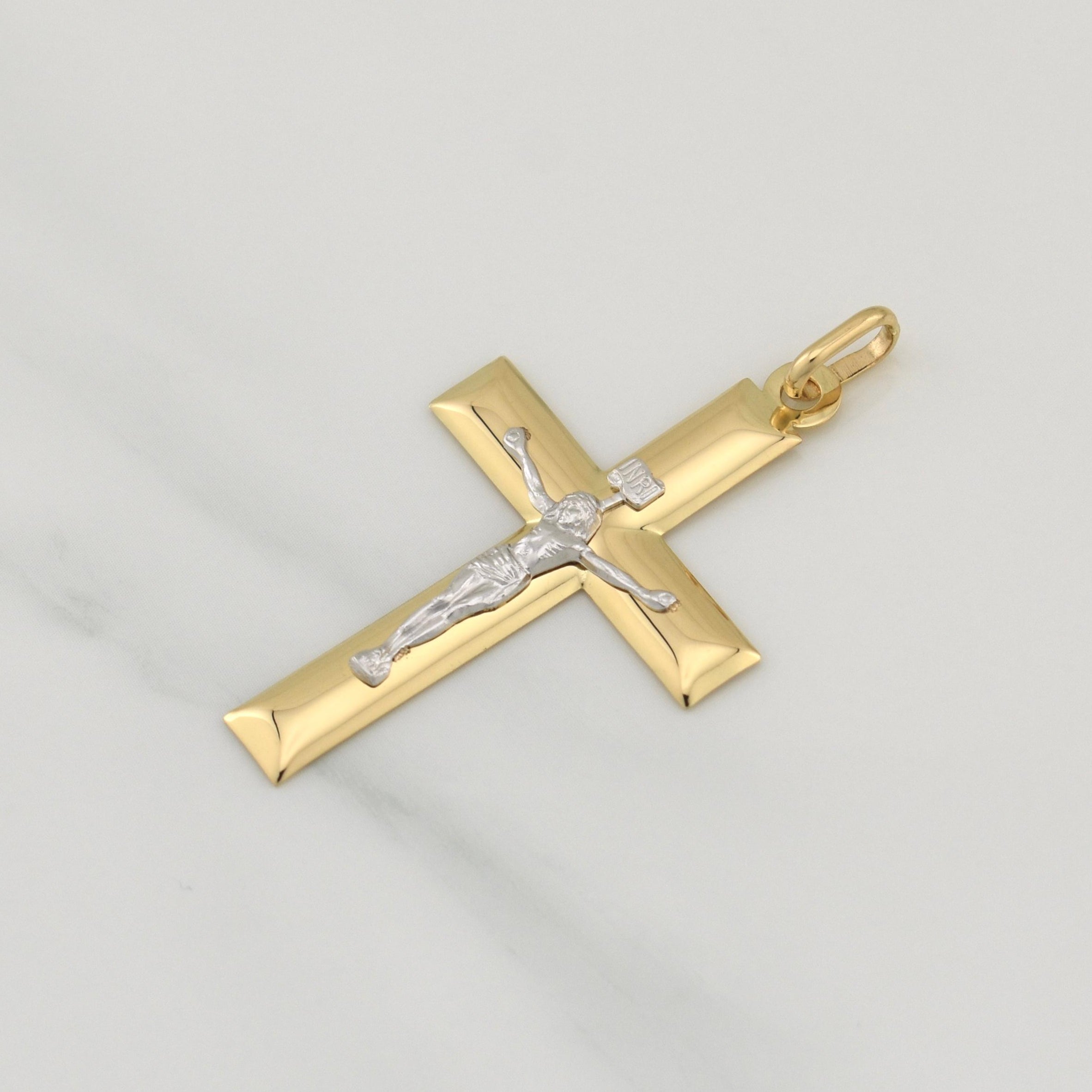 Dije Cruz Cristo 2.95gr / 5cm / Dos Oros Amarillo Blanco +4 18K ©