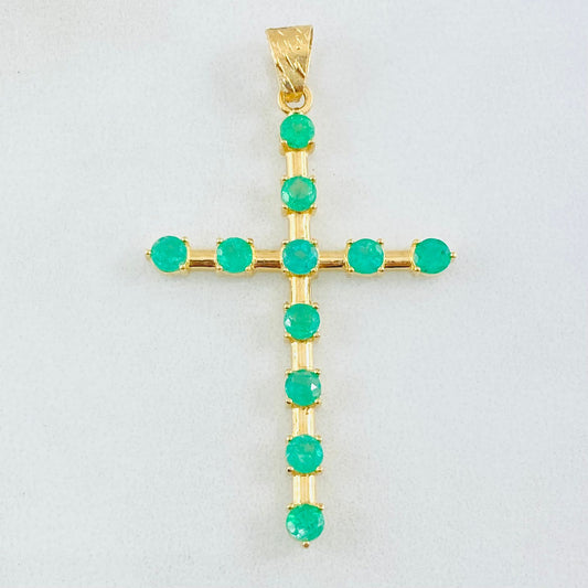 Dije Crúz Baculada 3gr / 4.6cm / Esmeraldas 1.21 Qts Oro Amarillo 18K (Joya) *