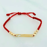 Pulsera Tejida Roja Placa Huellitas Oro Amarillo 18K