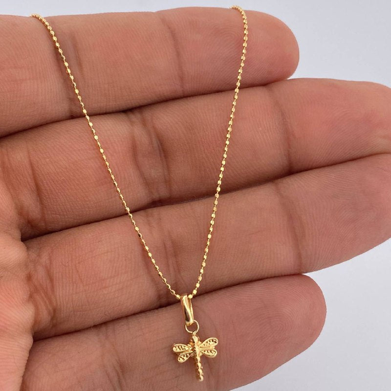 Set Cadena y Dije Militar + Libelula 1.7gr / Oro Amarillo 18K (Oferta) $