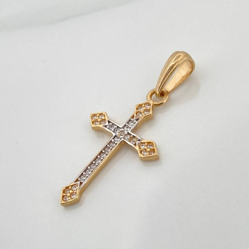 Dije Cruz Rombo 1.45gr / 3.2cm / Dos Oros Amarillo Blanco 18K &