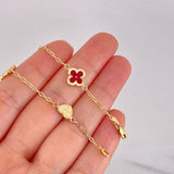 Pulso Trébol Intercalado Corazón Diamantados 2.85g / 18.7cm / 1.7mm Oro Amarillo 18K
