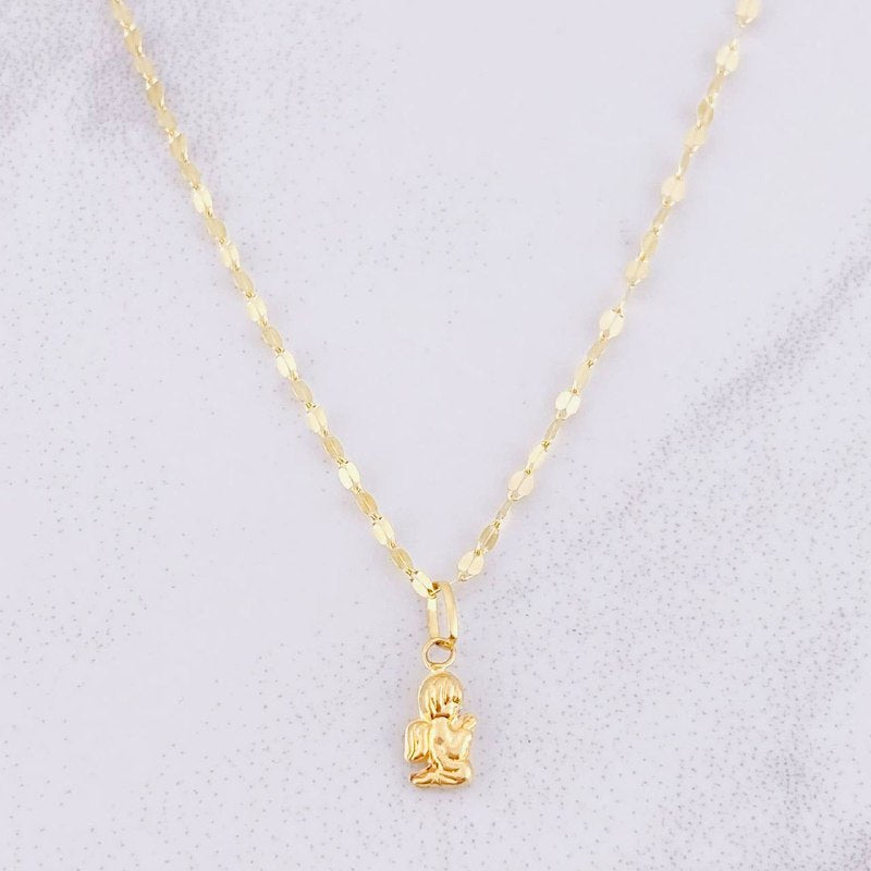Set Cadena Flor Espejo + Dije Ángel de la Guarda / 1.25g / 45cm Oro Amarillo 18K