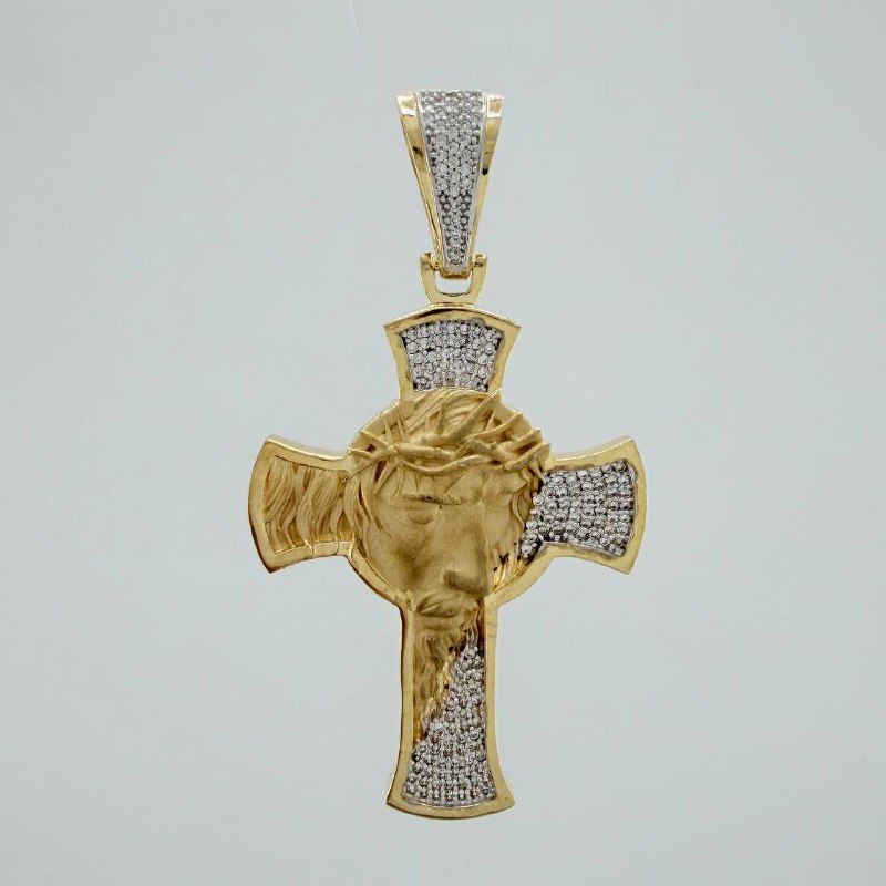 Dije Cruz Rostro Cristo 16.7 g / 6.4 cm Dos Oros Amarillo Blanco 18K