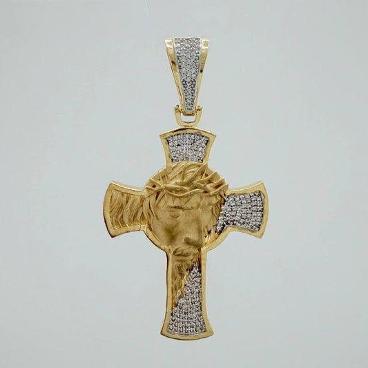 Dije Cruz Rostro Cristo 16.7 g / 6.4 cm Dos Oros Amarillo Blanco 18K