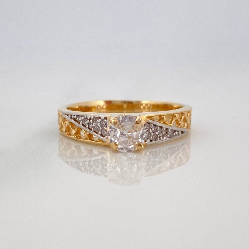 Anillo Solitario Enmallado 3.2 g / T7 Dos Oros Amarillo Blanco 18K