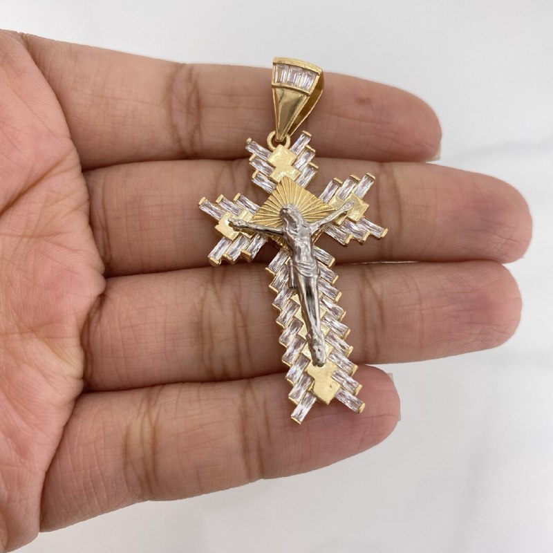 Dije Cruz Cristo 7.6 g / 5.2 cm Dos Oros Amarillo Blanco 18K
