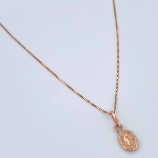 Set Cadena y Dije Veneciana + Virgen Milagrosa 1.65gr / Oro Rosa 18K (Oferta) $