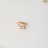 Anillo Corazón Con Moño 15s 1.85gr / T7 / Circones Blancos Oro Amarillo $