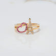 Anillo Corazón Torre Eiffel 2.45gr / T6 / Circones Blancos Fucsias Oro Amarillo $