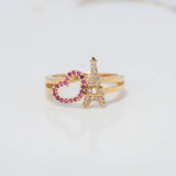 Anillo Corazón Torre Eiffel 2.45gr / T6 / Circones Blancos Fucsias Oro Amarillo $
