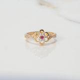 Anillo Flor Anemona Doble 2.8gr / T6 3/4 / Circones Blancos y Fucsias Dos Oros Amarillo Blanco $