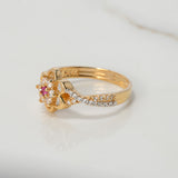 Anillo Flor Anemona Doble 2.8gr / T6 3/4 / Circones Blancos y Fucsias Dos Oros Amarillo Blanco $