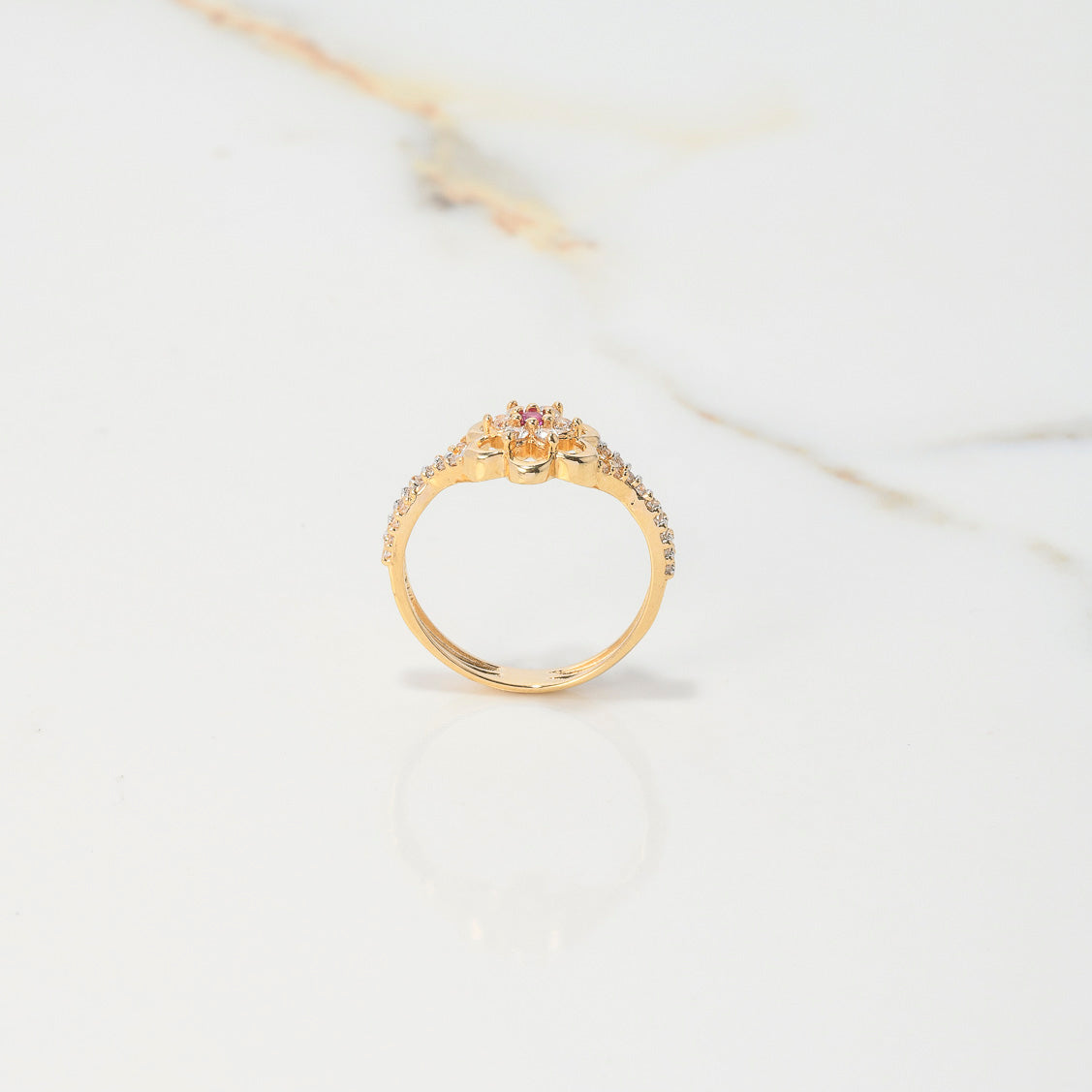 Anillo Flor Anemona Doble 2.8gr / T6 3/4 / Circones Blancos y Fucsias Dos Oros Amarillo Blanco $
