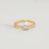 Anillo Solitario Barril 1.85gr / T6 / Circon Blanco Oro Amarillo $