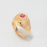 Anillo Sello Pre Colombino 6.4gr / T10 / Grabado Circon Fucsia Oro Amarillo $