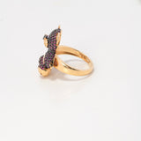 Anillo Oso 8.1gr / T7 1/4 / Circones Fucsias Negros Oro Amarillo $