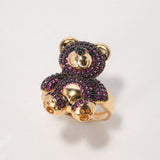 Anillo Oso 8.1gr / T7 1/4 / Circones Fucsias Negros Oro Amarillo $