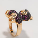 Anillo Oso 8.1gr / T7 1/4 / Circones Fucsias Negros Oro Amarillo $