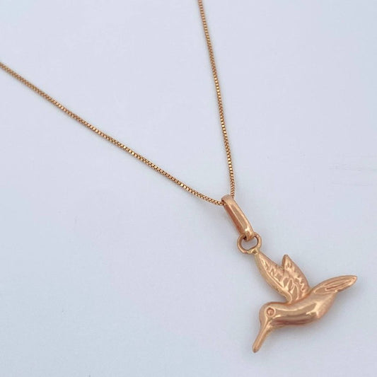 Set Cadena y Dije Veneciana + Colibri 1.45gr / Oro Rosa 18K (Oferta) $