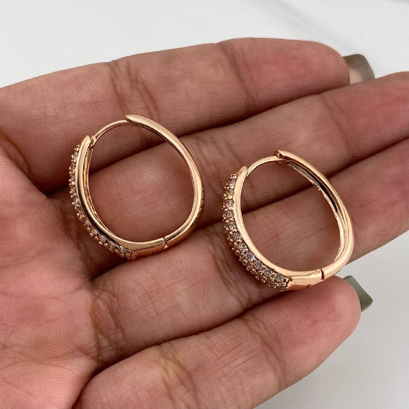 Candongas Triple Carril Ovaladas 5.65 g / 2.1 cm Oro Rosa 18K