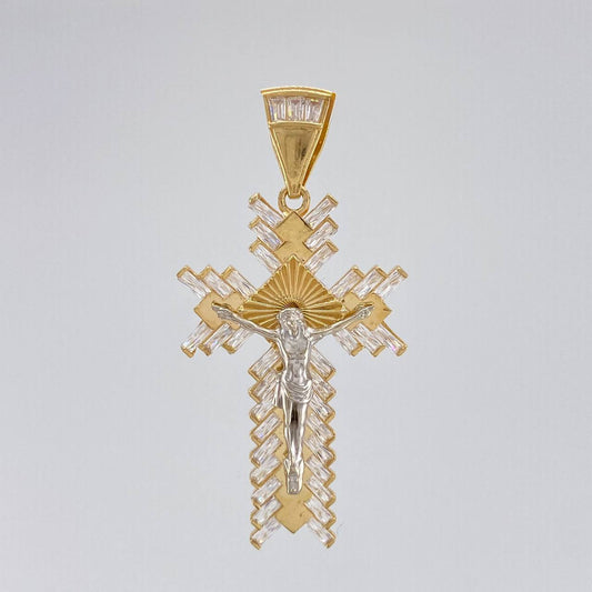 Dije Cruz Cristo 7.6 g / 5.2 cm Dos Oros Amarillo Blanco 18K