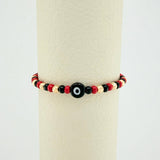 Pulsera Tejida Roja Ojo Turco Oro Amarillo 18K