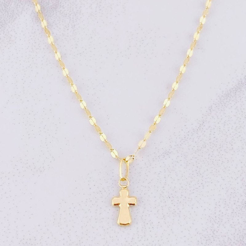 Set Cadena Flor Espejo + Dije Cruz / 1.25g / 45cm Oro Amarillo 18K