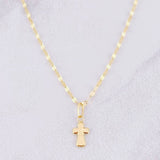 Set Cadena Flor Espejo + Dije Cruz / 1.25g / 45cm Oro Amarillo 18K