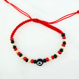 Pulsera Tejida Roja Ojo Turco Oro Amarillo 18K