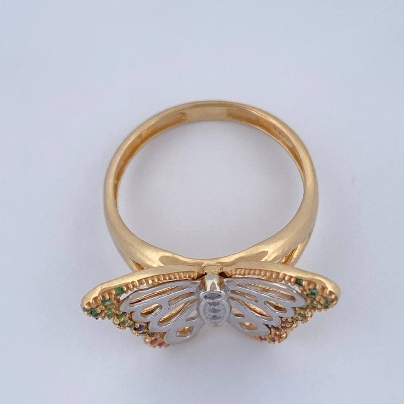Anillo Mariposa Monarca 4.55gr / T7 1/4 / Dos Oros Amarillo Blanco 18K &