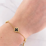 Pulso Trébol Intercalado Diamantados 2.9g / 18.9cm / 1.7mm Oro Amarillo 18K