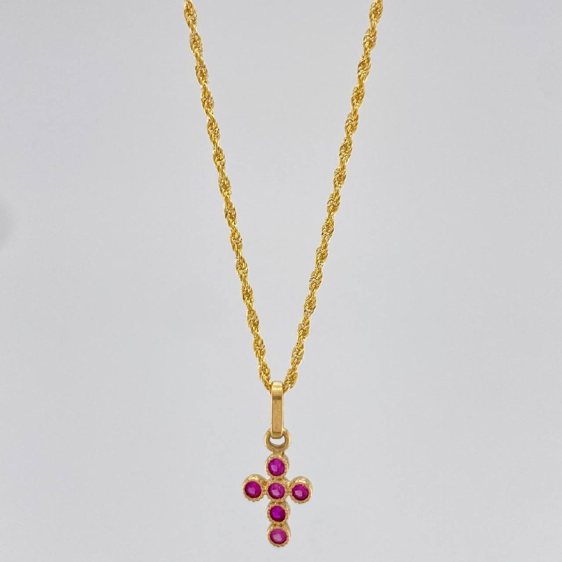 Set Cadena Lazo + Dije Cruz / 1,65 gr / 50.5 cm Oro Amarillo 18K