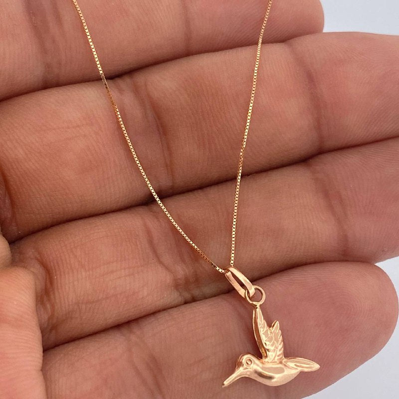 Set Cadena y Dije Veneciana + Colibri 1.45gr / Oro Rosa 18K (Oferta) $