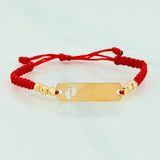 Pulsera Tejida Roja Placa Huellitas Oro Amarillo 18K