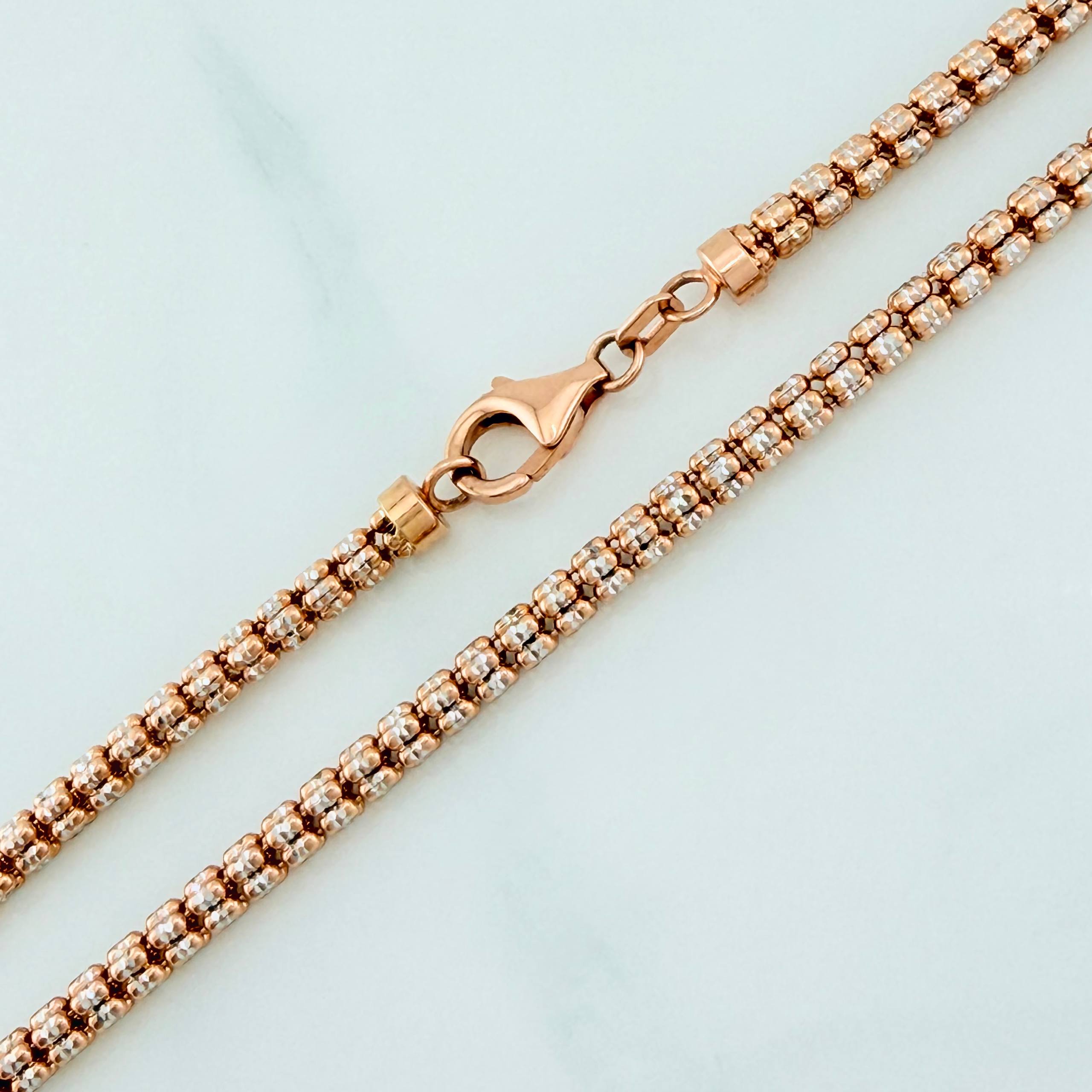 Cadena Ice 24 g / 70.4 cm / 3 mm Dos Oros Blanco Rosa 18K