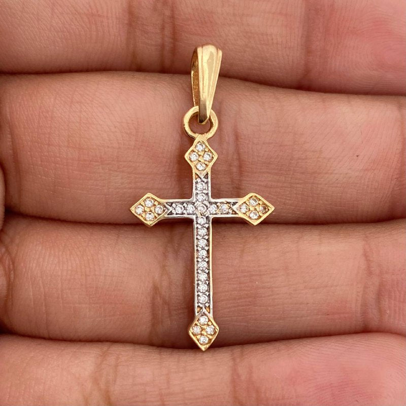 Dije Cruz Rombo 1.45gr / 3.2cm / Dos Oros Amarillo Blanco 18K &