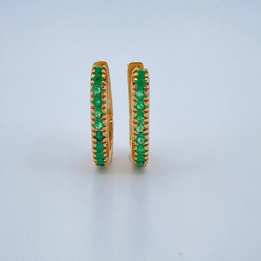 Candongas Carril Cuadrada Esmeralda 2gr / 1.4cm / Oro Amarillo 18K %