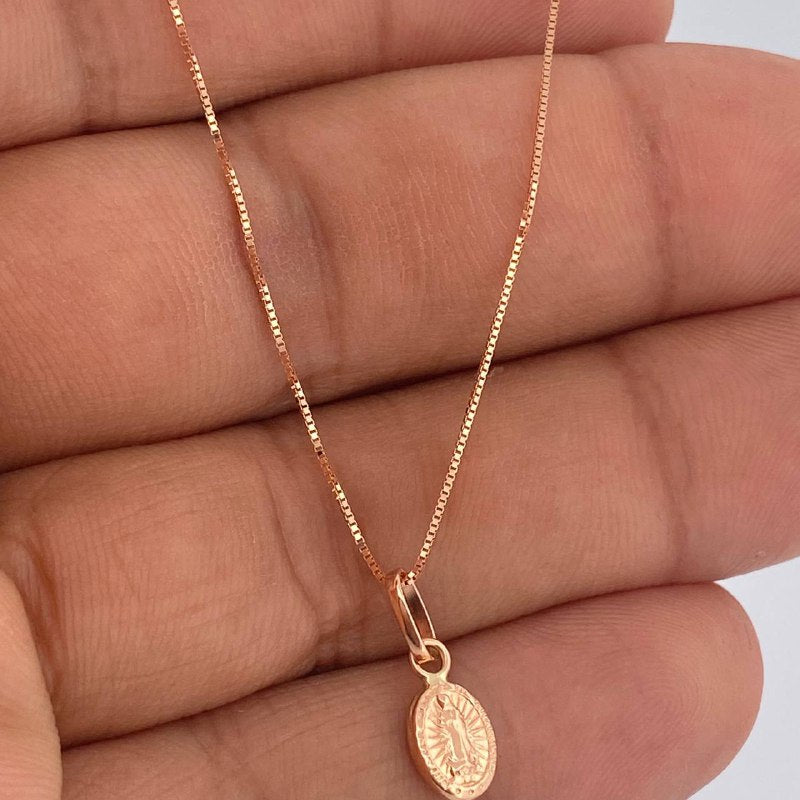 Set Cadena y Dije Veneciana + Virgen Guadalupe 1.7gr / Oro Amarillo 18K (Oferta) $