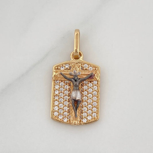 Dije Placa Cruz Cristo Milagroso De Buga 2.5 g / 2.2 cm Tres Oros 18K