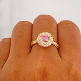 Anillo Solitario Halo Tupido 3.85 g / T6 1/2 Oro Amarillo 18K