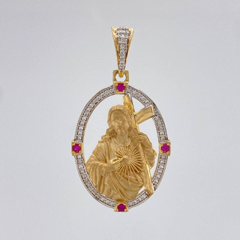 Dije Sagrado Corazon De Jesus 7.7 g / 4.3 cm Dos Oros Amarillo Blanco 18K