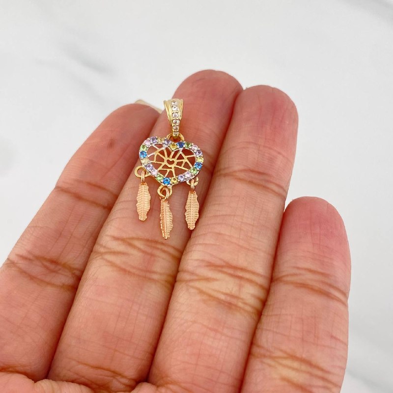 Dije Corazon Atrapasueños 1.5 g / 2.8 cm Dos Oros Amarillo Rosa 18K