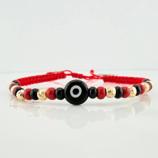 Pulsera Tejida Roja Ojo Turco Oro Amarillo 18K